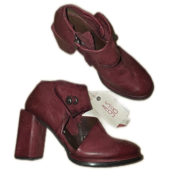 NWT AS 98 Block Chunky Heel Square toe Maroon Red Size 38 - Picture 3 of 13